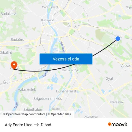 Ady Endre Utca to Diósd map