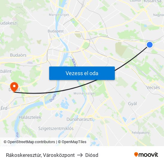 Rákoskeresztúr, Városközpont to Diósd map