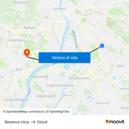 Besence Utca to Diósd map