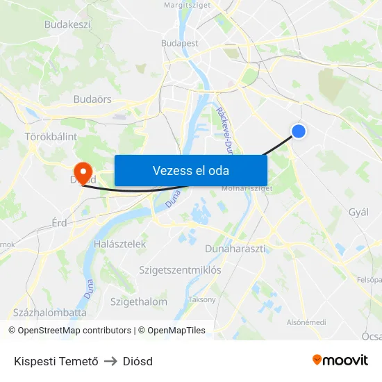 Kispesti Temető to Diósd map