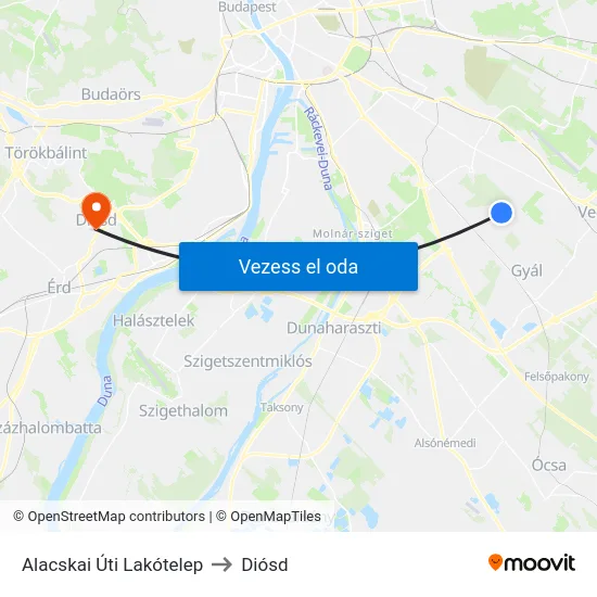 Alacskai Úti Lakótelep to Diósd map