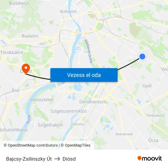 Bajcsy-Zsilinszky Út to Diósd map