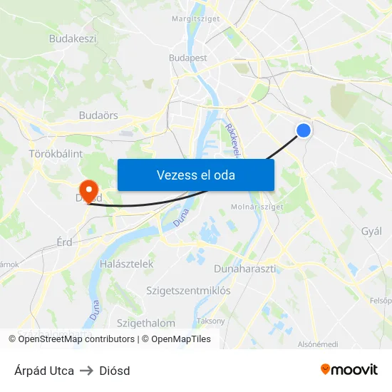 Árpád Utca to Diósd map
