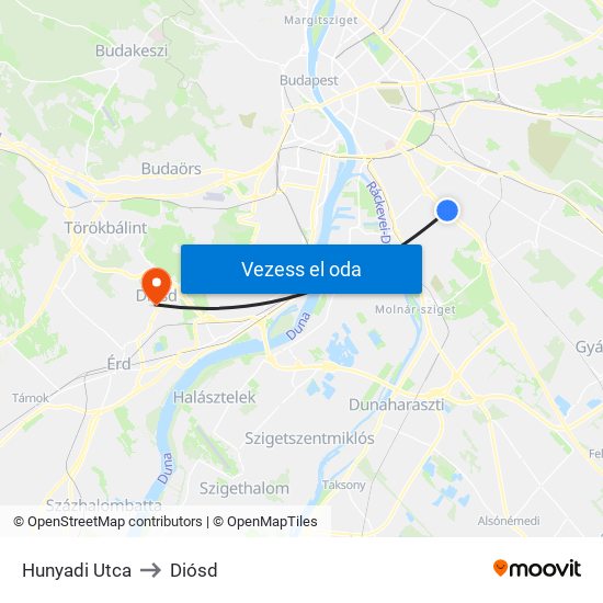 Hunyadi Utca to Diósd map