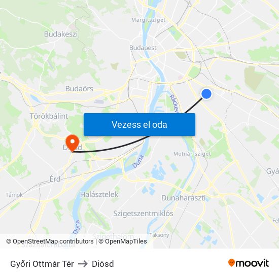 Győri Ottmár Tér to Diósd map