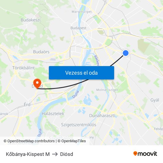 Kőbánya-Kispest M to Diósd map