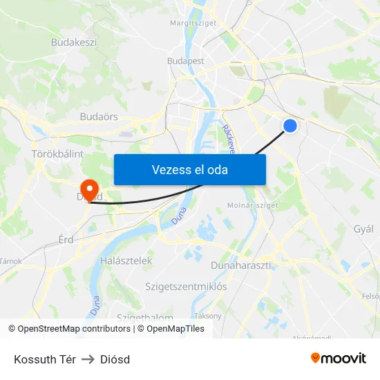 Kossuth Tér to Diósd map
