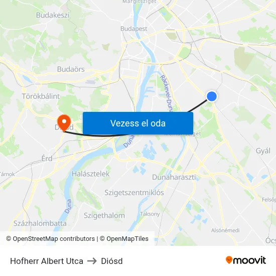 Hofherr Albert Utca to Diósd map