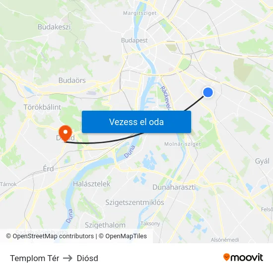Templom Tér to Diósd map