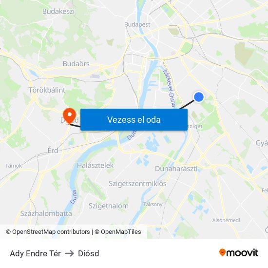 Ady Endre Tér to Diósd map