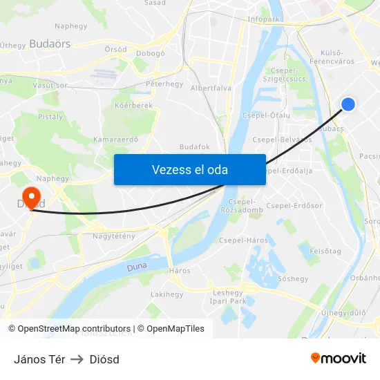 János Tér to Diósd map