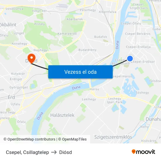 Csepel, Csillagtelep to Diósd map