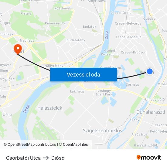 Csorbatói Utca to Diósd map