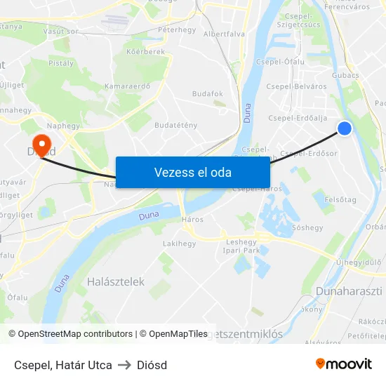 Csepel, Határ Utca to Diósd map