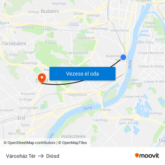 Városház Tér to Diósd map