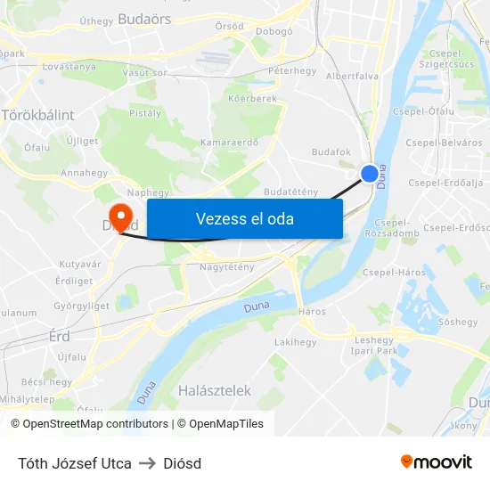 Tóth József Utca to Diósd map