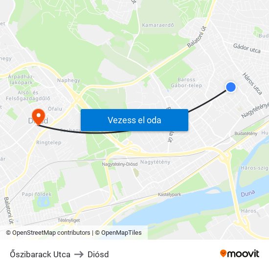 Őszibarack Utca to Diósd map