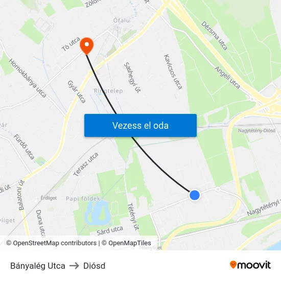 Bányalég Utca to Diósd map