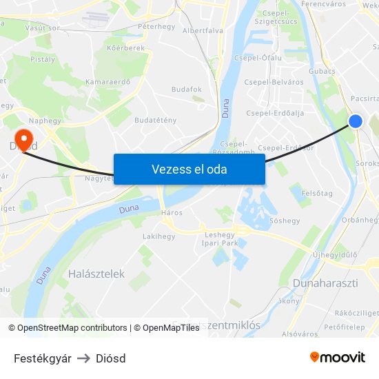 Festékgyár to Diósd map