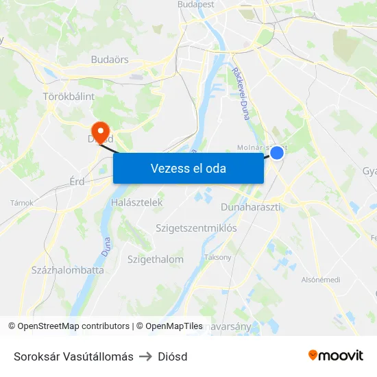 Soroksár Vasútállomás to Diósd map