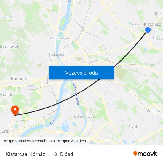 Kistarcsa, Kórház H to Diósd map
