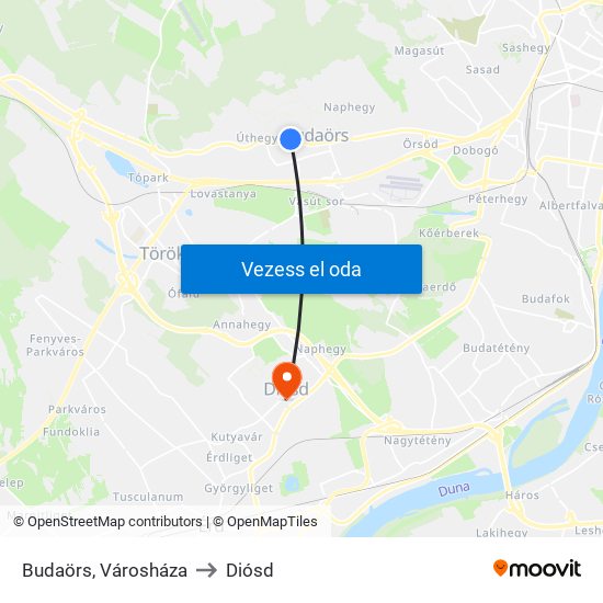 Budaörs, Városháza to Diósd map