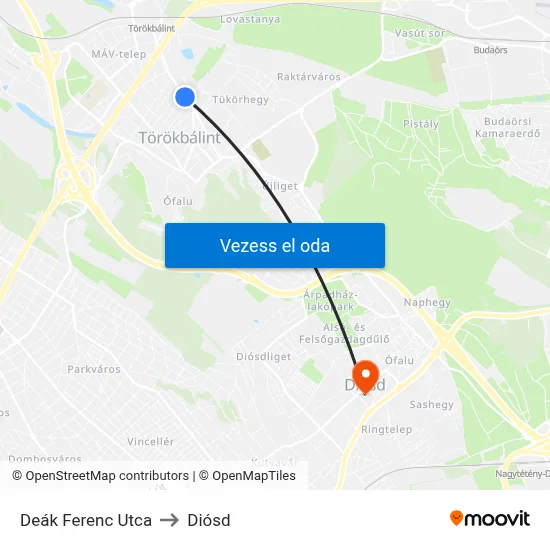 Deák Ferenc Utca to Diósd map