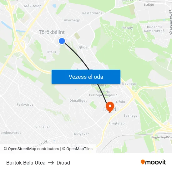 Bartók Béla Utca to Diósd map