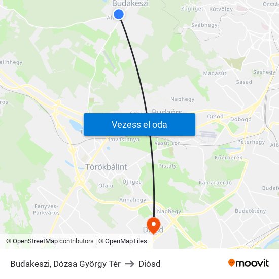 Budakeszi, Dózsa György Tér to Diósd map