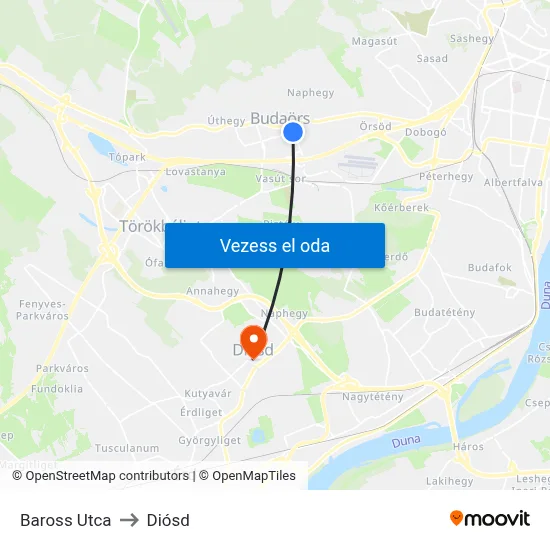 Baross Utca to Diósd map