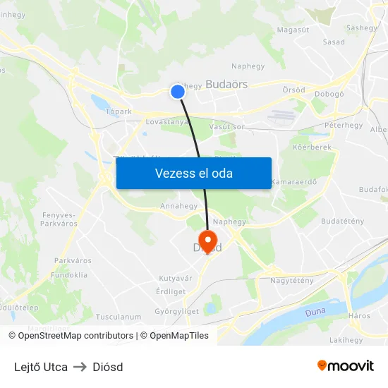 Lejtő Utca to Diósd map