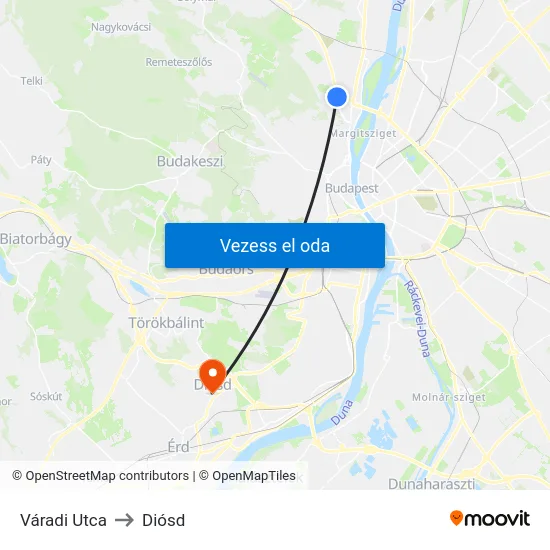 Váradi Utca to Diósd map