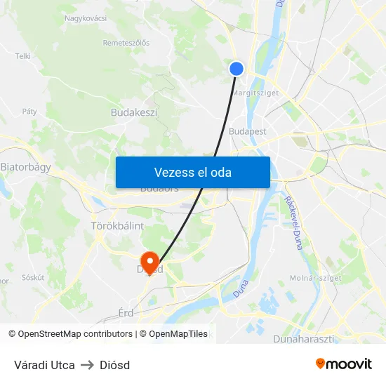 Váradi Utca to Diósd map