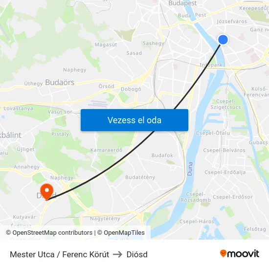 Mester Utca / Ferenc Körút to Diósd map