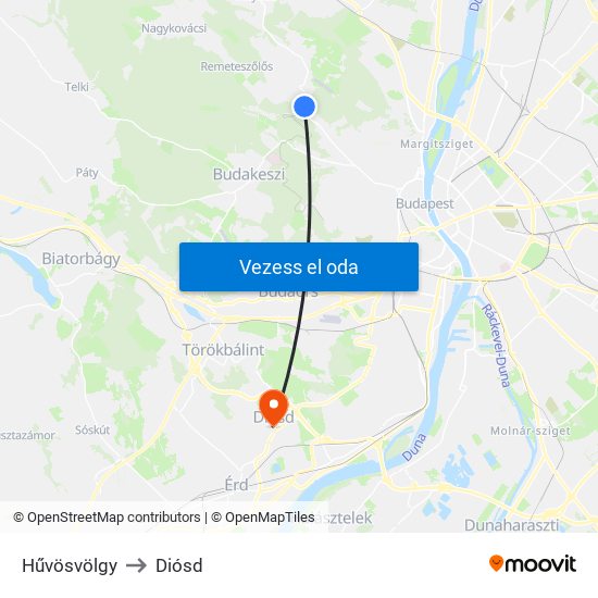 Hűvösvölgy to Diósd map