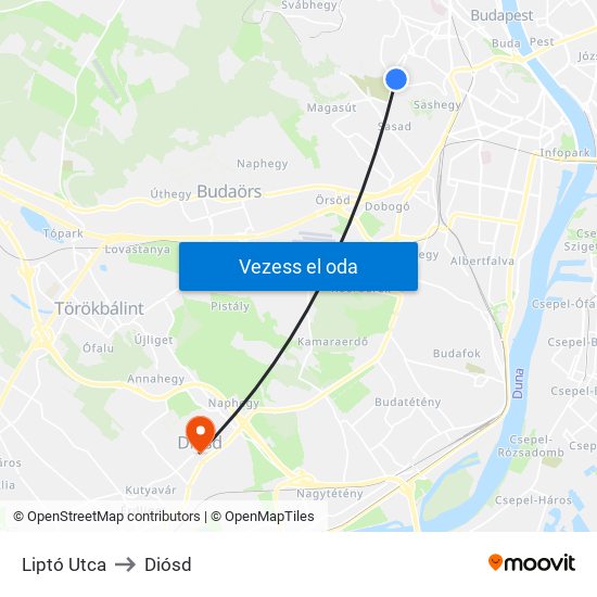 Liptó Utca to Diósd map