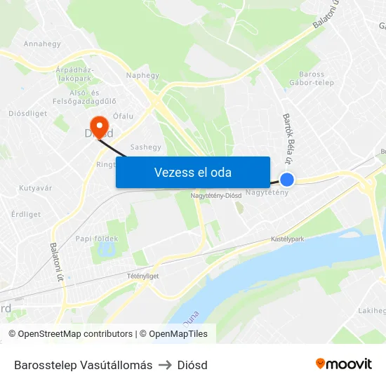 Barosstelep Vasútállomás to Diósd map