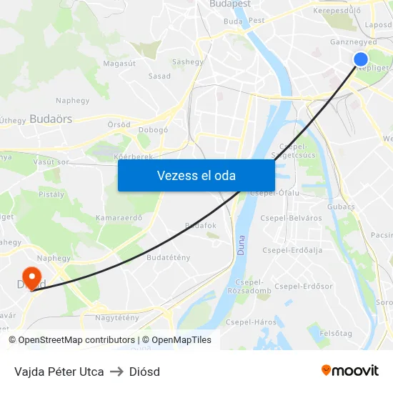 Vajda Péter Utca to Diósd map