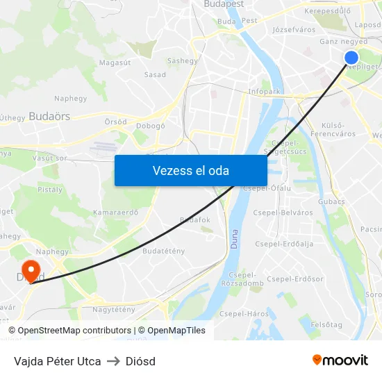 Vajda Péter Utca to Diósd map