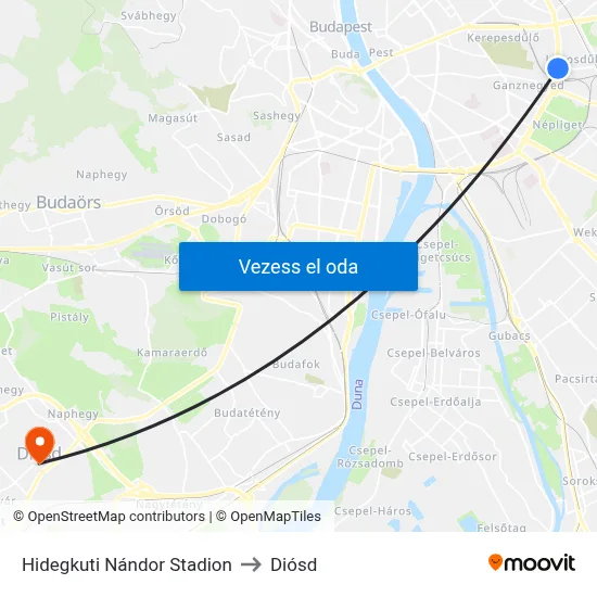Hidegkuti Nándor Stadion to Diósd map