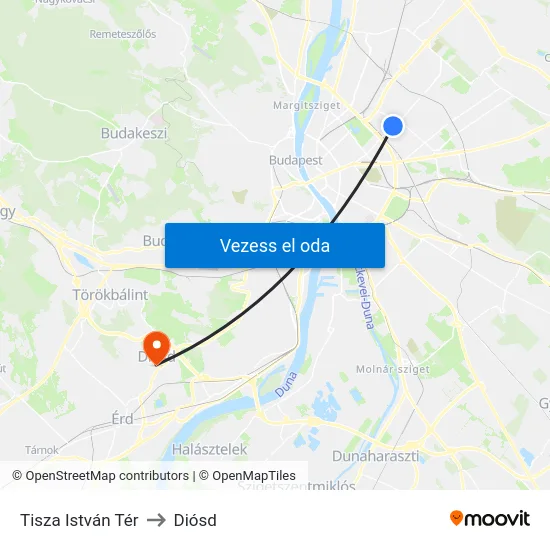 Tisza István Tér to Diósd map