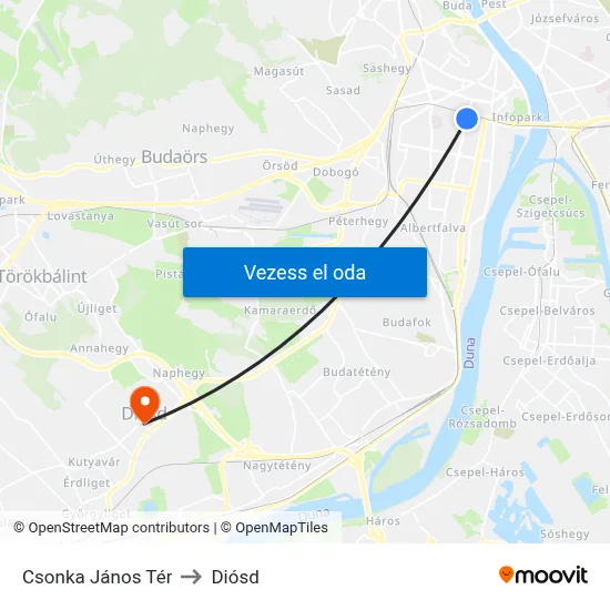 Csonka János Tér to Diósd map