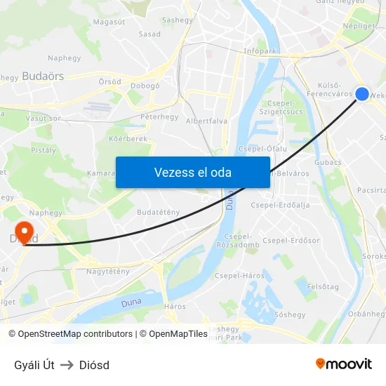 Gyáli Út to Diósd map