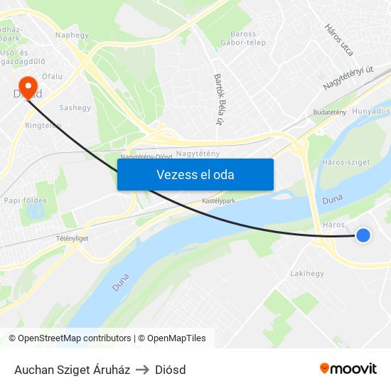 Auchan Sziget Áruház to Diósd map