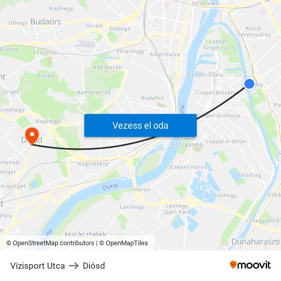 Vízisport Utca to Diósd map