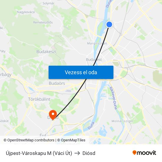 Újpest-Városkapu M (Váci Út) to Diósd map