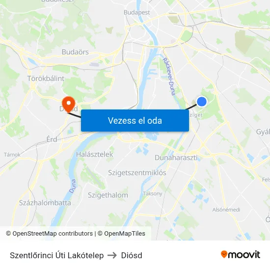 Szentlőrinci Úti Lakótelep to Diósd map