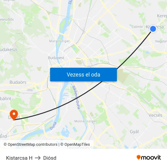 Kistarcsa H to Diósd map