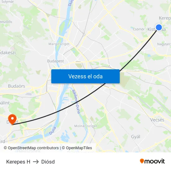 Kerepes H to Diósd map