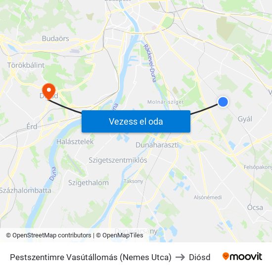 Pestszentimre Vasútállomás (Nemes Utca) to Diósd map